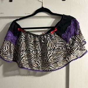 Cacique purple lace sheer zebra print skirt.